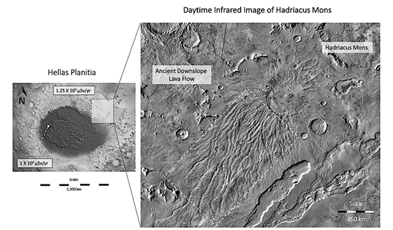 hadriacus mons region on mars